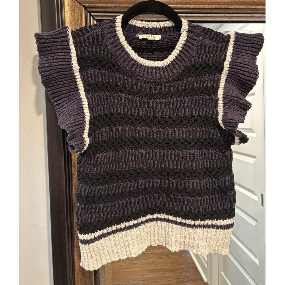 Juniper Blu Women's Striped Knit Crew Neck Ruffle Sleeve Pullover Sweater S